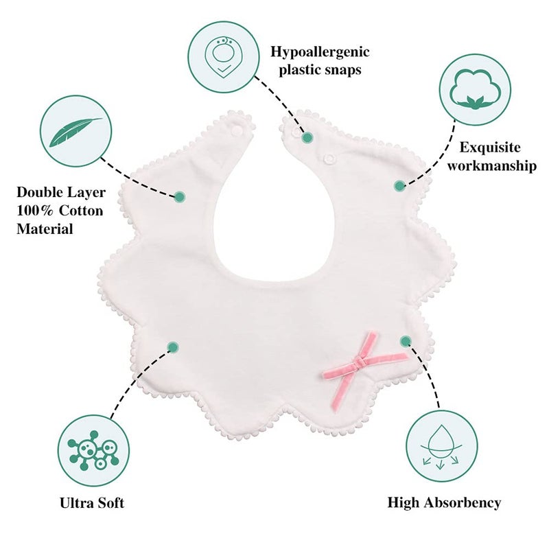 JANGANNSA 3 PCS Flower Baby Bibs Infant Burp Clothes for Baby Girls Saliva Towel Cotton Infant Toddler Girls Bibs(3 PCS -B) - Image 2
